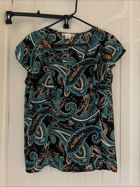 Carol Rose Teal, Black & Mustard Paisley Top